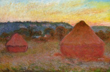 Deux Grainstacks à la fin de la journée Automne Claude Monet Peinture à l'huile